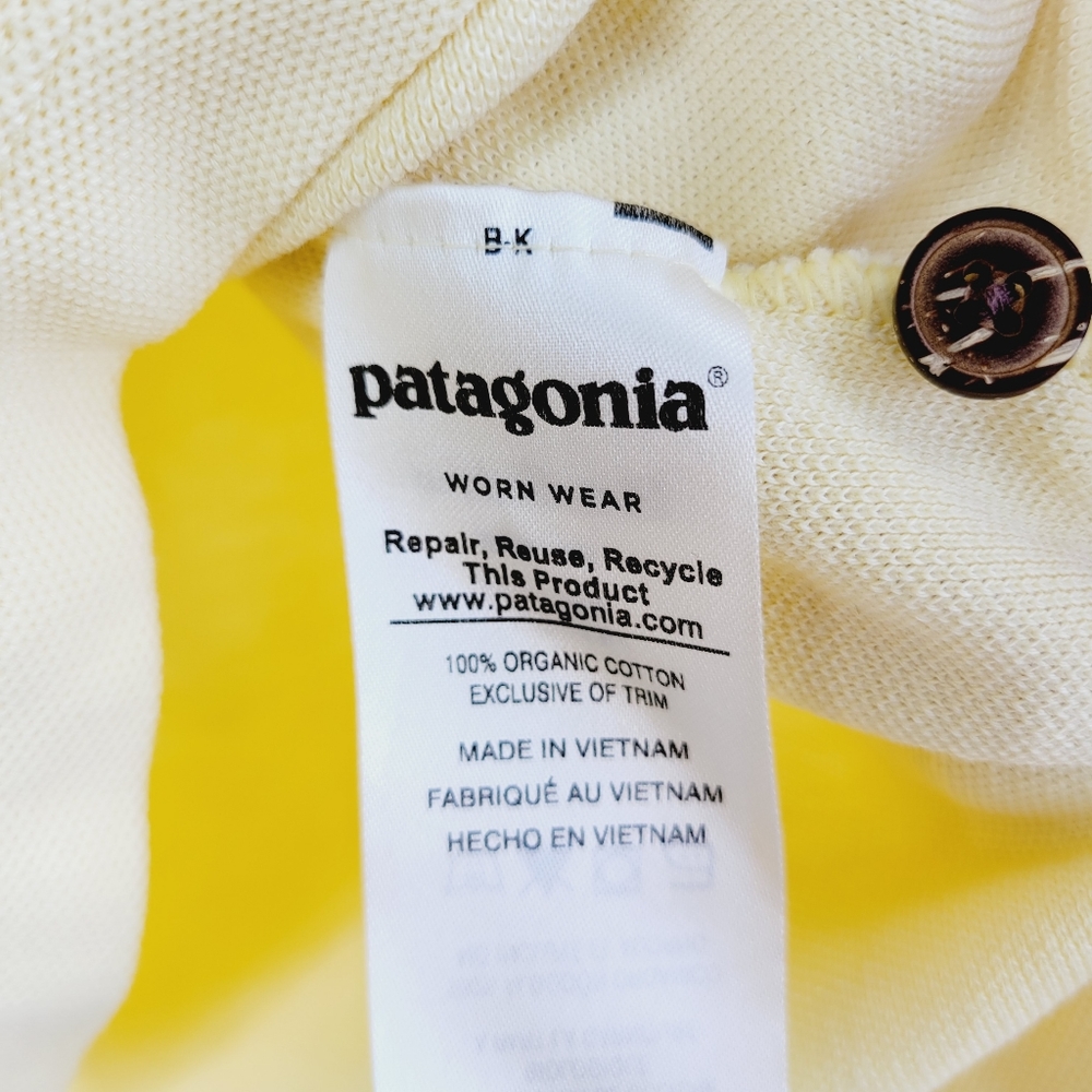 Patagonia Worn Wear mens Organic Cotton Banana Yellow Polo Shirt Size Medium - Picture 8 of 10
